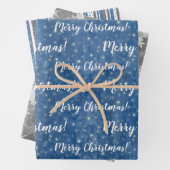 Merry KerstBlue Gray Winter Inpakpapier Vel (In situ)