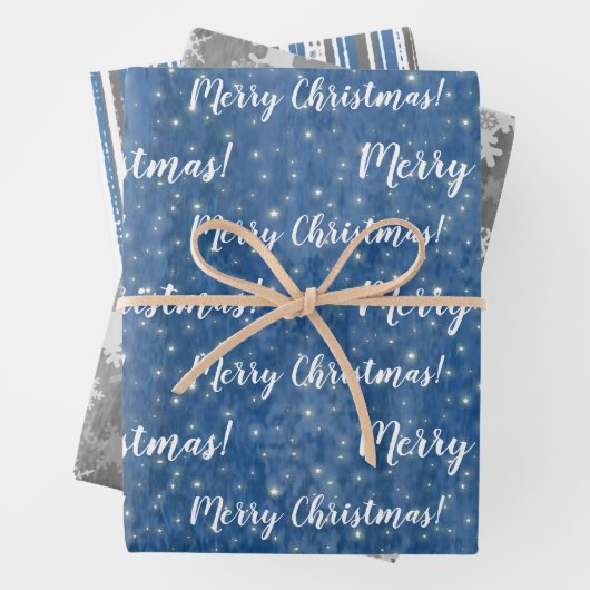 Merry KerstBlue Gray Winter Inpakpapier Vel (In situ)