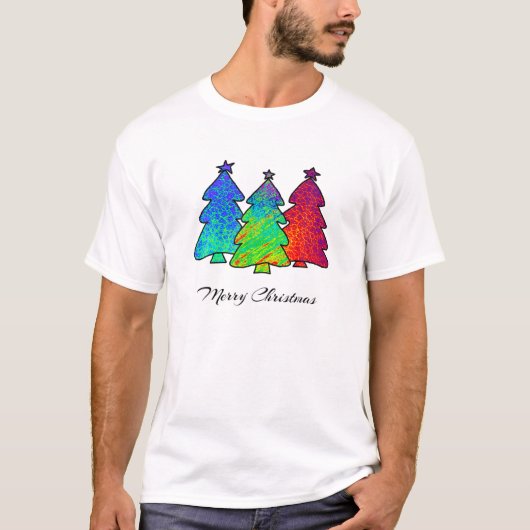 Merry KerstBlue Green Red Abstract Pattern Cu T-shirt (Voorkant)