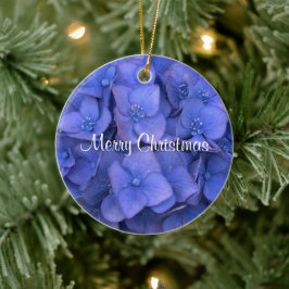 Merry KerstBlue Hydrangea Keramisch Ornament