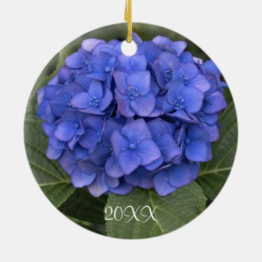Merry KerstBlue Hydrangea Keramisch Ornament (Achterkant)