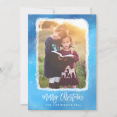 Merry KerstBlue Snow Modern Scrip Foto Feestdagenkaart (Voorkant)