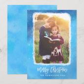 Merry KerstBlue Snow Modern Scrip Foto Feestdagenkaart (Voorkant / Achterkant)