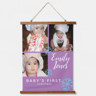 Merry KerstBlue SnowFlakes Baby Foto Collage Hangend Wandkleed