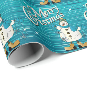Merry KerstBlue Snowman Cadeaupapier