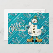Merry KerstBlue Snowman Feestdagenkaart (Voorkant / Achterkant)