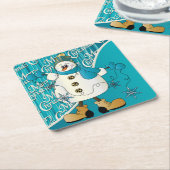 Merry KerstBlue Snowman Kartonnen Onderzetters (Schuin)