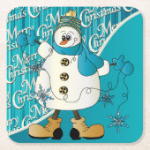 Merry KerstBlue Snowman Kartonnen Onderzetters (Voorkant)