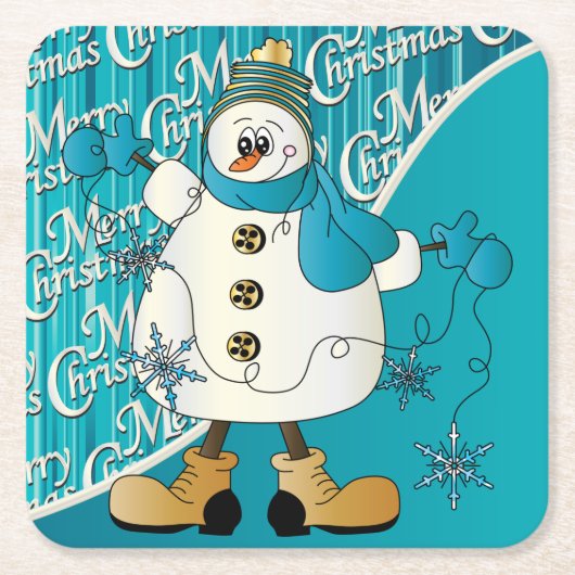 Merry KerstBlue Snowman Kartonnen Onderzetters (Voorkant)