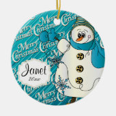 Merry KerstBlue Snowman Keramisch Ornament (Voorkant)