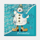 Merry KerstBlue Snowman Magneet (Voorkant)