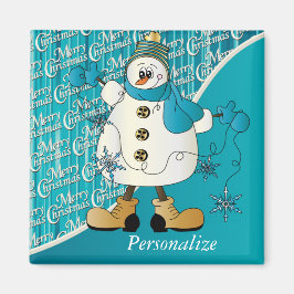 Merry KerstBlue Snowman Magneet