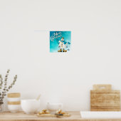 Merry KerstBlue Snowman Poster (Keuken)