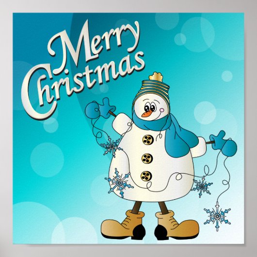 Merry KerstBlue Snowman Poster (Voorkant)