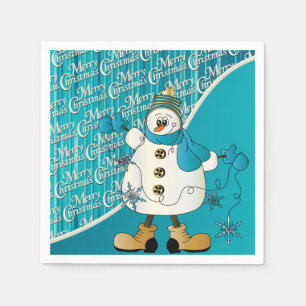 Merry KerstBlue Snowman Servet