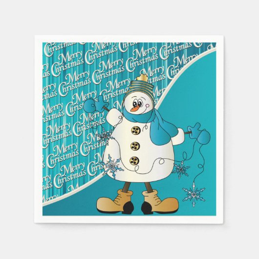 Merry KerstBlue Snowman Servet (Voorkant)