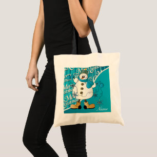 Merry KerstBlue Snowman Tote Bag