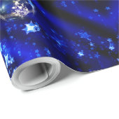 Merry KerstBlue Stars Bauble Ornaments Cadeaupapier (Rol Hoek)