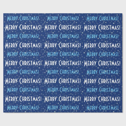 Merry KerstBlue Stars Cadeaupapier (Vlak)