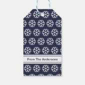 Merry KerstBlue White Snowflakes Name Text Cadeaulabel (Achterkant)
