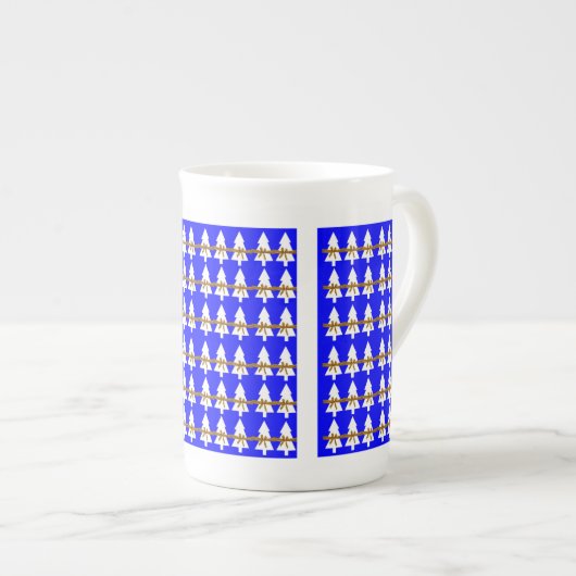Merry kerstbomen Bone China Mok Blue (Voorkant rechts)