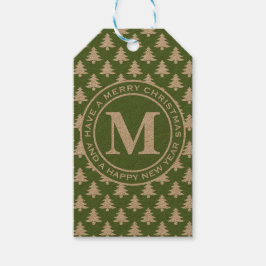 Merry kerstbomen Green Monogram Cadeaulabel