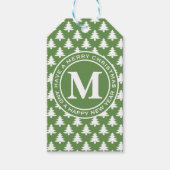 Merry kerstbomen Green Monogram Cadeaulabel (Voorkant)