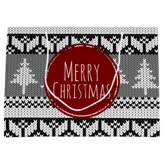 Merry kerstbomen Grey Nordic Pattern Large Cadeautasje (Voorkant)