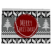 Merry kerstbomen Grey Nordic Pattern Large Cadeautasje (Achterkant)