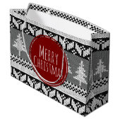 Merry kerstbomen Grey Nordic Pattern Large Cadeautasje (Achterkant Gekanteld)
