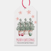 Merry kerstbomen Snowflakes Aangepast Cadeaulabel (Voorkant)