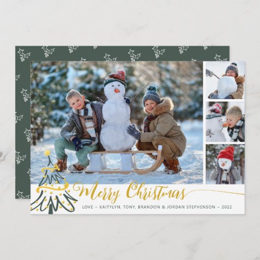 Merry kerstboom 4 Foto Collage Feestdagenkaart (Voorkant / Achterkant)