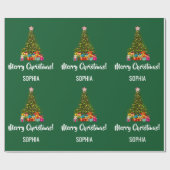 Merry kerstboom Baubles Licht Gepersonaliseerd Cadeaupapier (Vlak)