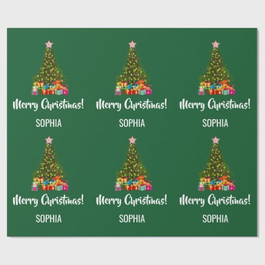 Merry kerstboom Baubles Licht Gepersonaliseerd Cadeaupapier (Vlak)