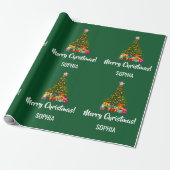 Merry kerstboom Baubles Licht Gepersonaliseerd Cadeaupapier (Uitgerold)