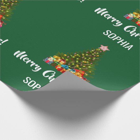 Merry kerstboom Baubles Licht Gepersonaliseerd Cadeaupapier (Hoek)