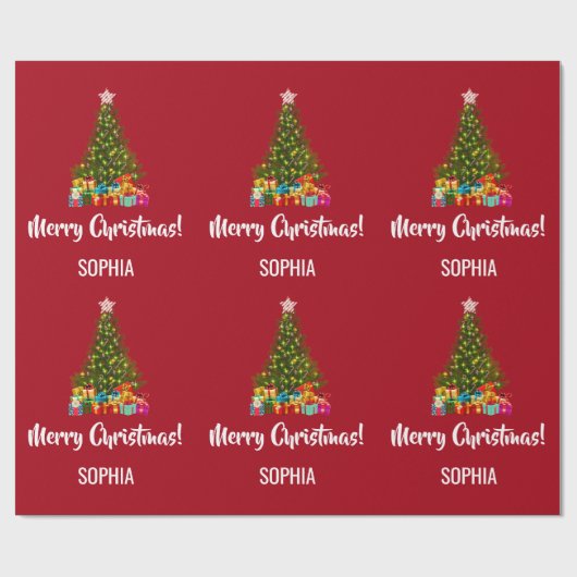 Merry kerstboom Baubles Licht Gepersonaliseerd Cadeaupapier (Vlak)