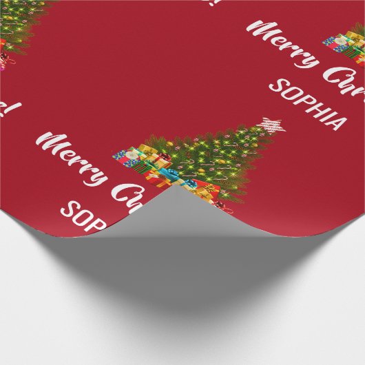 Merry kerstboom Baubles Licht Gepersonaliseerd Cadeaupapier (Hoek)