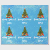 Merry kerstboom Baubles Licht Gepersonaliseerd Cadeaupapier (Vlak)