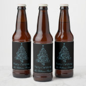 Merry kerstboom Black Metallic Blue look Bier Etiket (Flessen)