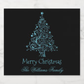 Merry kerstboom Black Metallic Blue look Bier Etiket (Enkel label)