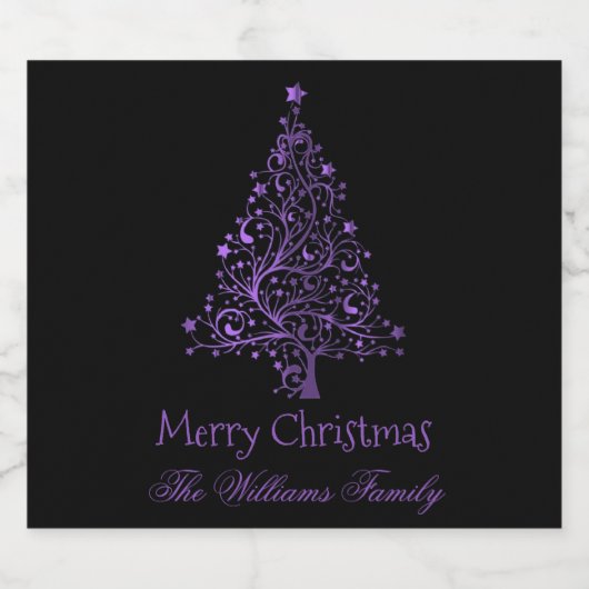 Merry kerstboom Black Metallic Paarse look Bier Etiket (Enkel label)