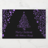 Merry kerstboom Black Metallic Paarse look Voedselcontainer Etiket (Enkel label)