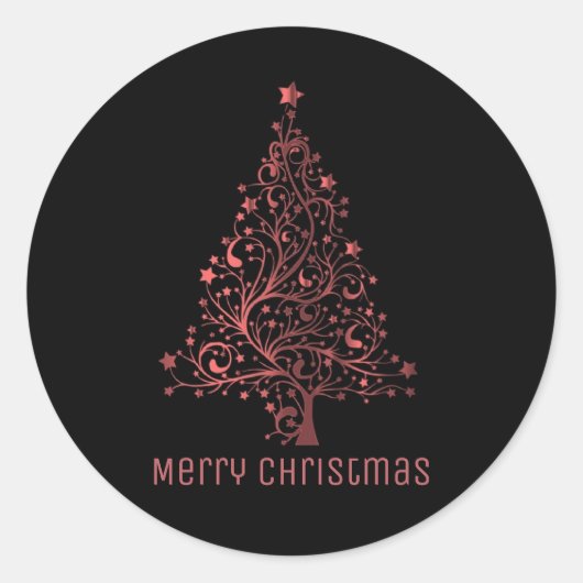 Merry kerstboom Black Metallic Red look Ronde Sticker (Voorkant)