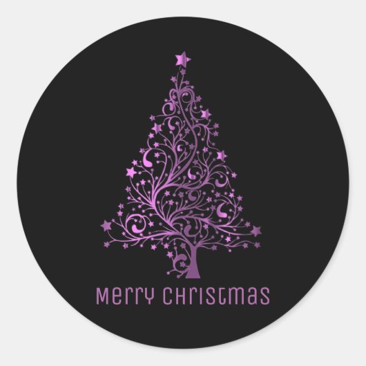 Merry kerstboom Black Metallic Roze Ronde Sticker (Voorkant)