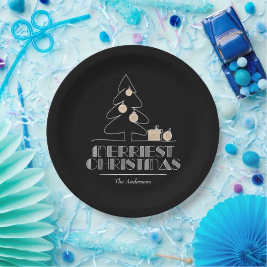 Merry kerstboom Black Papieren Bordje (Feest)