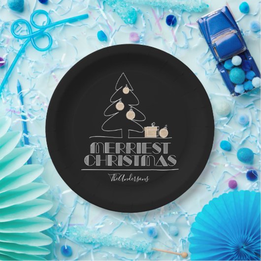 Merry kerstboom Black Papieren Bordje (Feest)