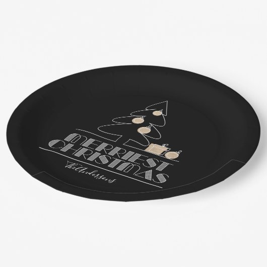 Merry kerstboom Black Papieren Bordje (Gekanteld)