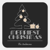 Merry kerstboom Black Vierkante Sticker (Voorkant)