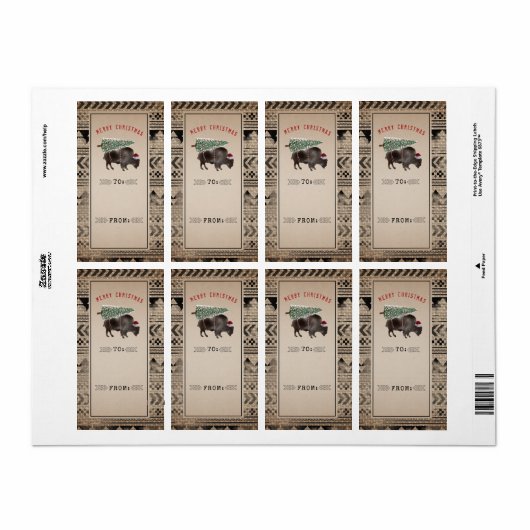Merry kerstboom Buffalo Burlap tot cadeau Etiket (Full Sheet)